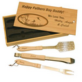 3 Piece Oak BBQ Set in Wooden Pine Box